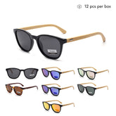 VZB043 Gafas de sol polarizadas cuadradas de bambú para mujeres y hombres al por mayor 1 docena (12 piezas)